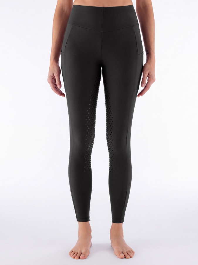 Leggings da equitazione da donna a vita alta Full Grip neri con strass tono su tono