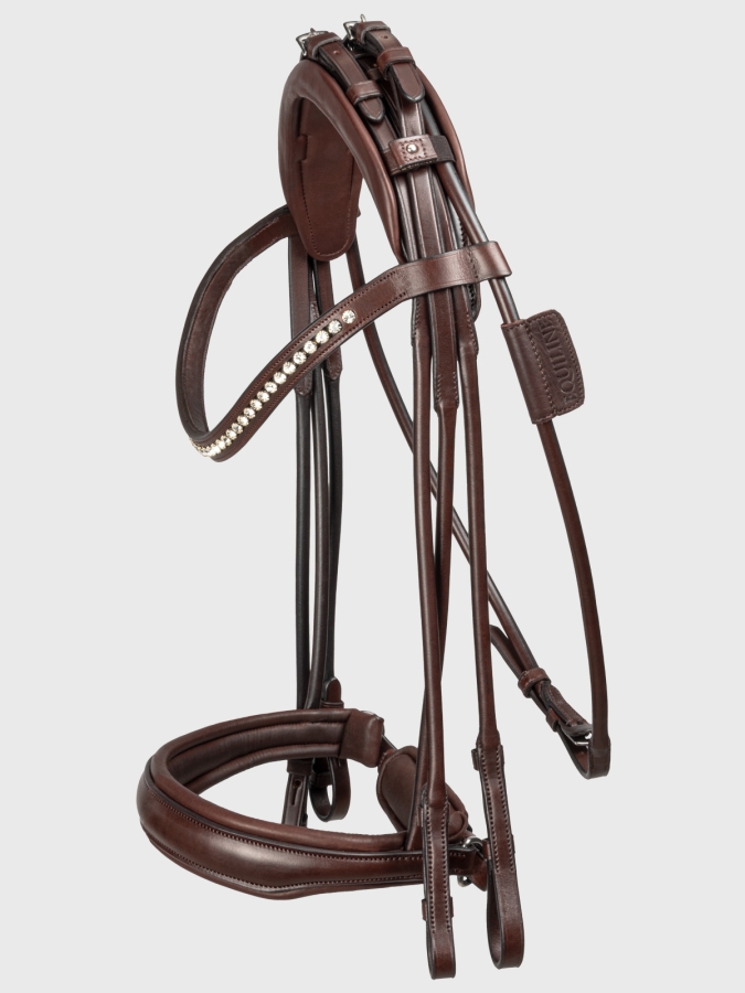 Brown rounded weymouth bridle with crystal noseband