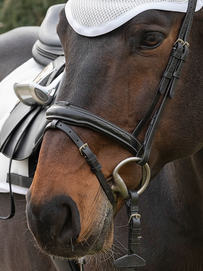 Black noseband with removable rubber insert loop and wider section