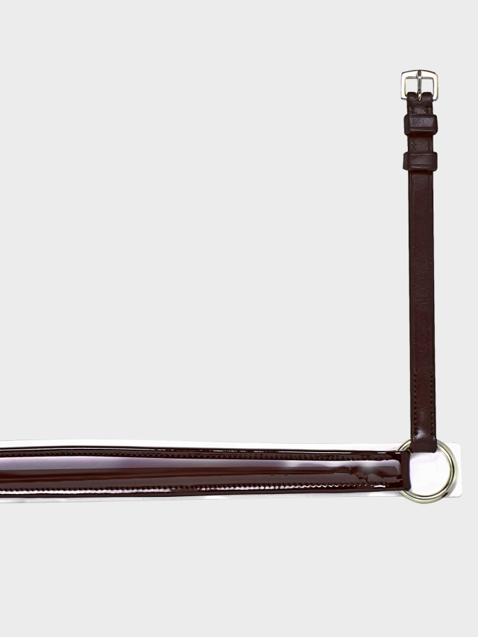 Brown patent cover soft shaped crank noseband white lined without flash strap