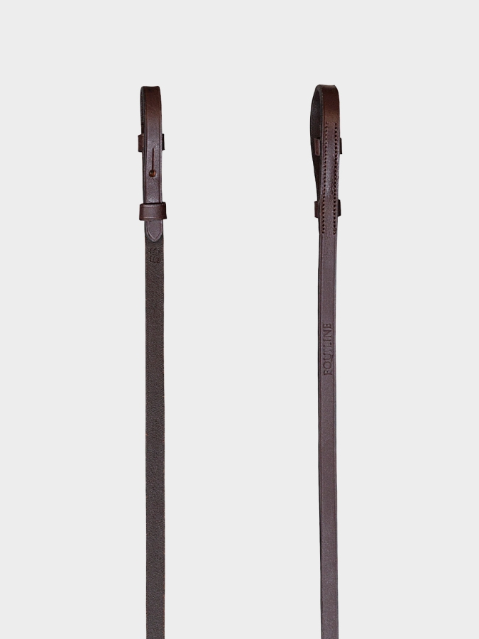 Brown plain leather reins for weymouth bridle with hook & stud closure