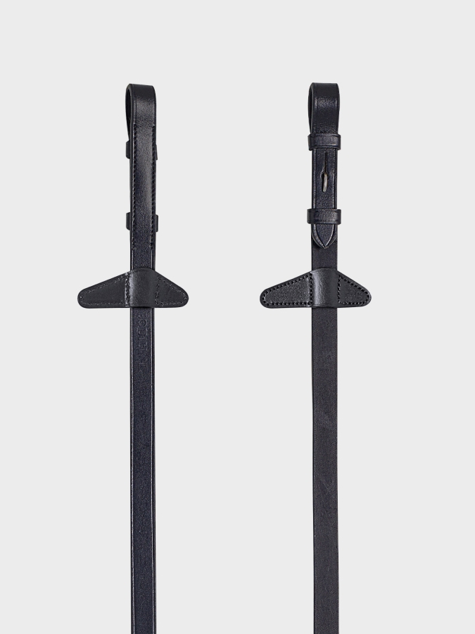 Zügel mit 6 lederstoppern und martingalstopper in neuer form schwarz